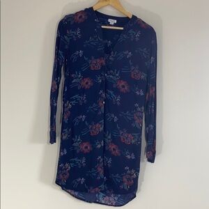 Splendid Lightweight Laced Front Shirtdress Navy Floral Print Spring